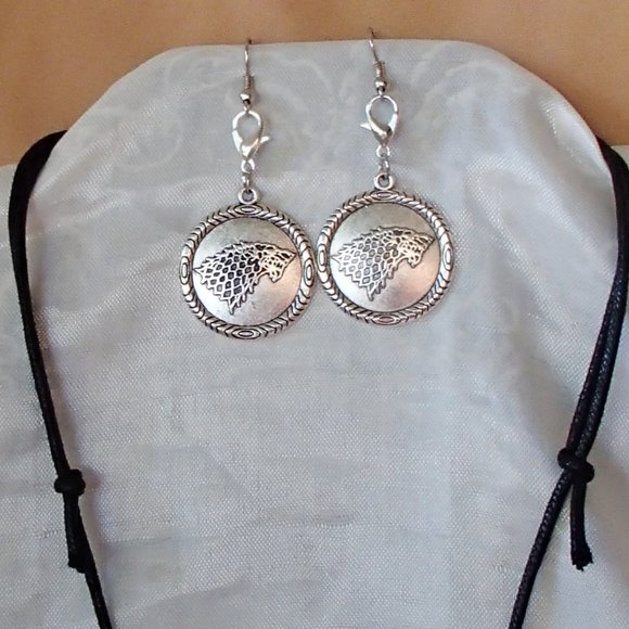 GOT Adjustable Convertible Necklace Earrings Zipper Pull Stark Dire Wolf Winter - Picture 3 of 7